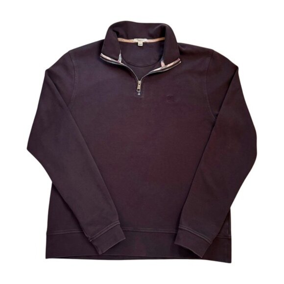 Burberry Brit XXL Cigar Brown Tartan Novacheck Trim 1/4 Zip Roadster Sweater - Picture 1 of 16